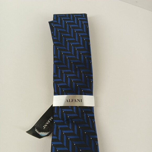 NWT $55 Alfani Devon Men's Formal Necktie Silk Blend Jacquard Blue Black One Sz - Picture 3 of 10